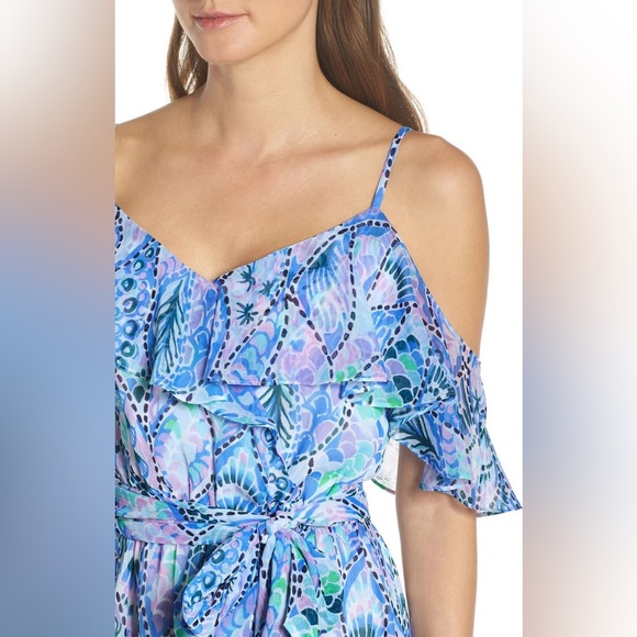 Lilly Pulitzer Zadie Cold Shoulder Maxi Dress, Coastal Blue, Tails of the Sea M - Picture 8 of 13